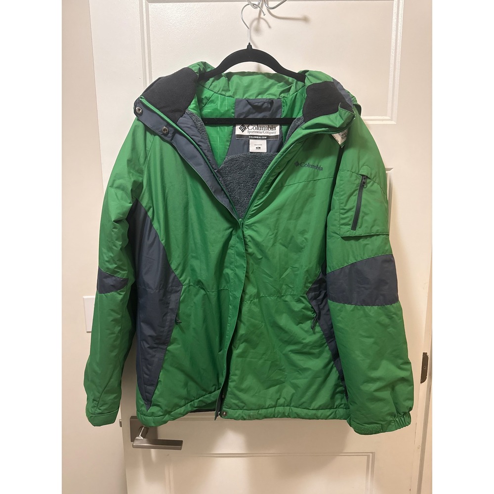 Columbia Womens XL Green Blue Hooded Ski Jacket Fleece Lined Winter Coat